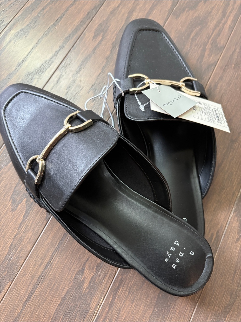a new day Black Slip-On Loafers with Gold Horsebit Accent